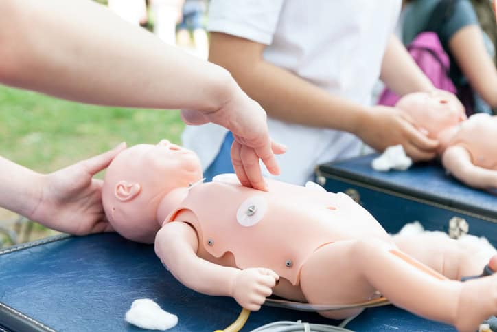 CPR and first aid class for a baby
