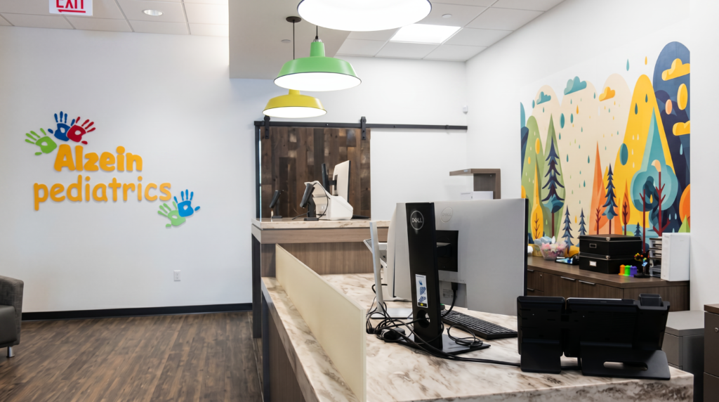 Enhance and upscale this pediatric clinic receptio