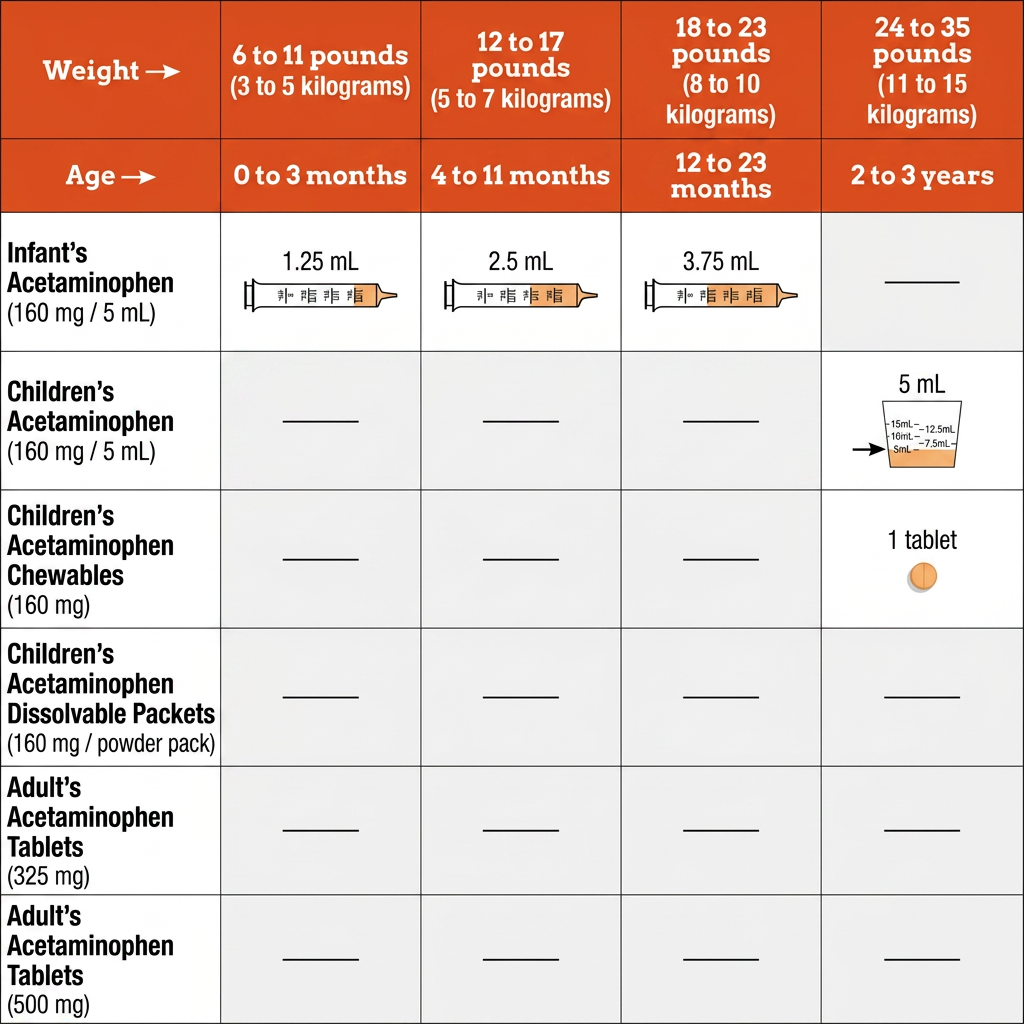 Enhance this pediatric acetaminophen dosage chart