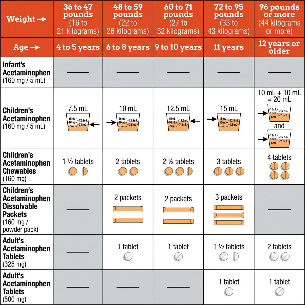 Enhance this pediatric acetaminophen dosage chart